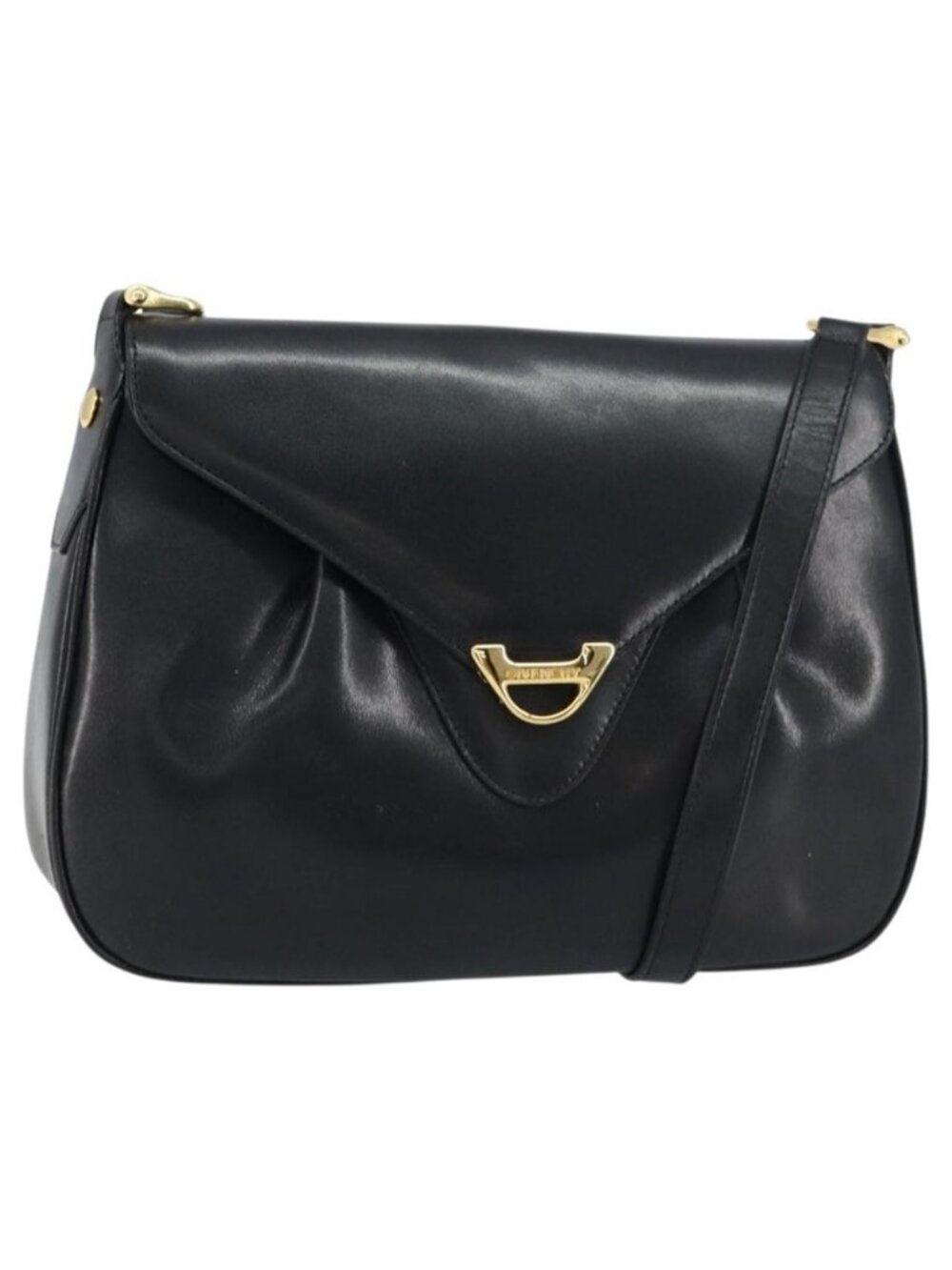Authentic GIVENCHY Shoulder Bag Leather Black Gold